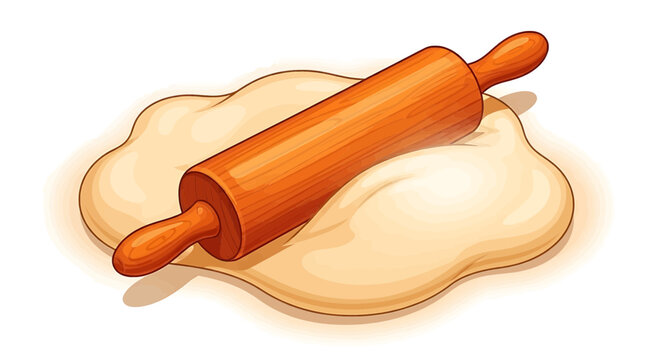 Wooden rolling pin on raw dough