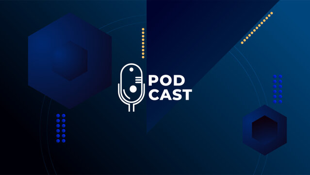 Abstract Podcast Dark Background With Geometric Hexagon Shapes Blue Gradient Colorful Simple Modern Design Vector. Good For Cover Design, Banner Design, Web Design, Social Media Template