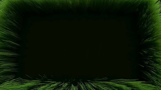 Panning shot of grass blades framing dark rectangular void with slow lateral reveal inside studio interior close up