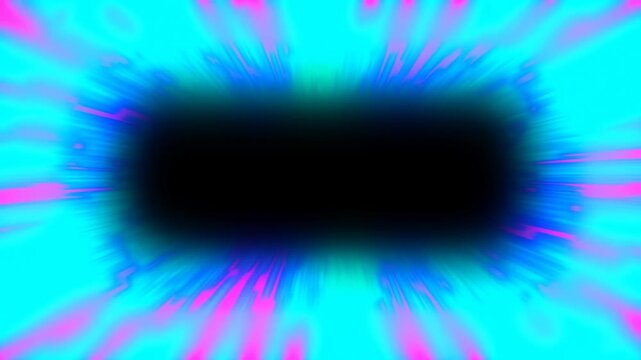 Slow motion abstract rounded rectangle expanding with radial color burst on cyan background in digital studio graphic animation
