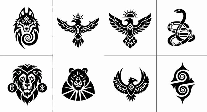 Black and white animal silhouettes set for design elements