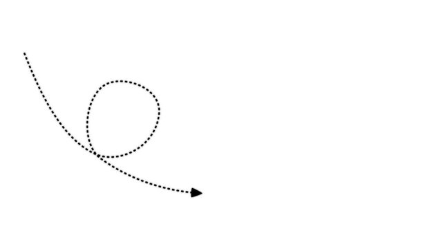 4k Long dotted line arrow animation to indicate an object. arrow animation following wavy dotted line. target arrow icon on a white background.