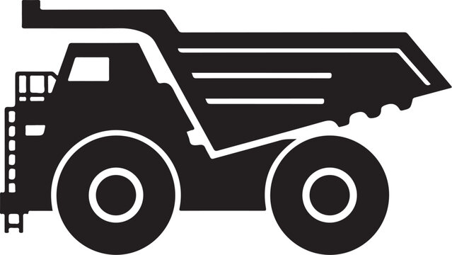 Black dump truck, heavy industry vehicle, construction equipment, silhouette icon