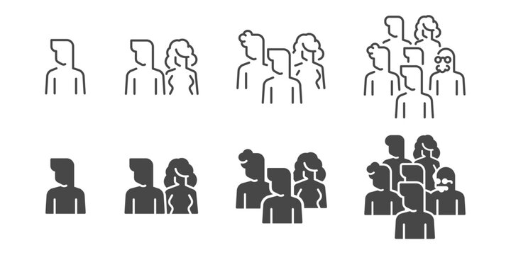 Person icon set. It includes man, couple, group and people.
