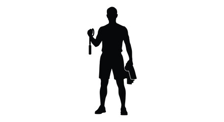 A man stands holding golf clubs captured in a stark black silhouette © nhpvect02