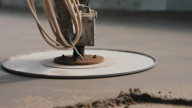 Power trowel machine smoothing floor screed surface during finishing