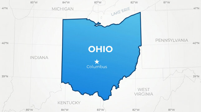 Ohio state map with Columbus highlighted in blue