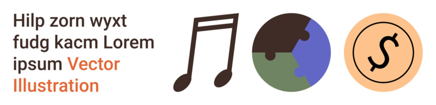 Music, global unity, finance, sustainability, economics, world harmony. A musical note, a globe and a currency symbol in minimalistic style. Music and global unity conceptual design