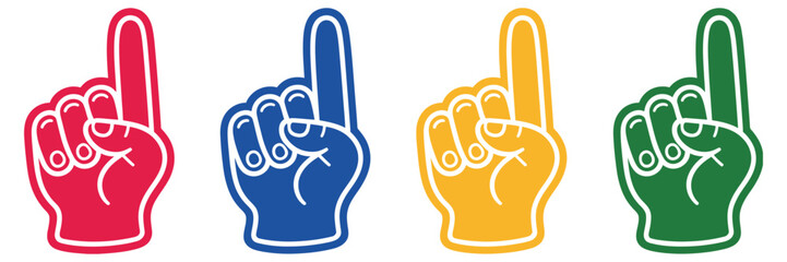 foam finger fan accessory illustration set, bold vector cheering hand icon representing sports support celebration and fan culture for game day and team spirit design. © MD FARIDUL