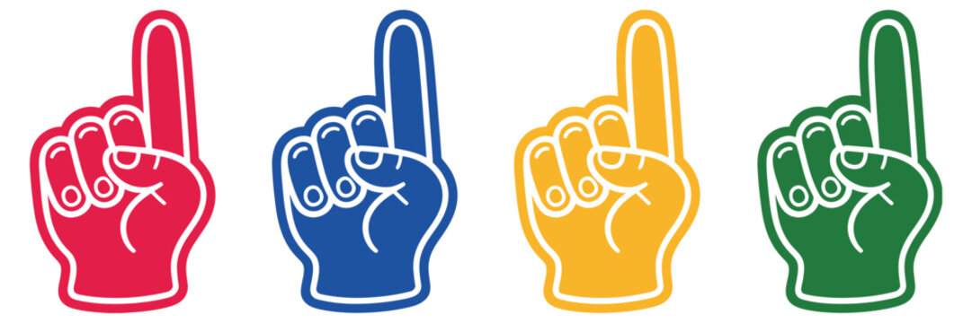 foam finger fan accessory illustration set, bold vector cheering hand icon representing sports support celebration and fan culture for game day and team spirit design.