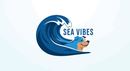 Naklejka premium Sea Vibes Cartoon Character Surfing on a Blue Ocean Wave.