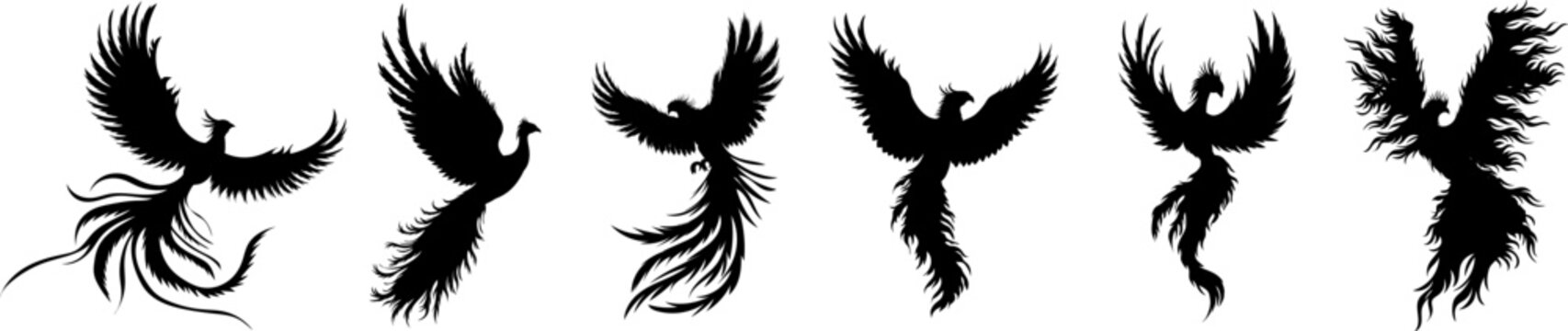 Phoenix bird silhouette, firebird, vector