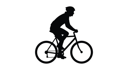 A cyclist riding a bicycle depicted in a striking black silhouette © nhpvect02