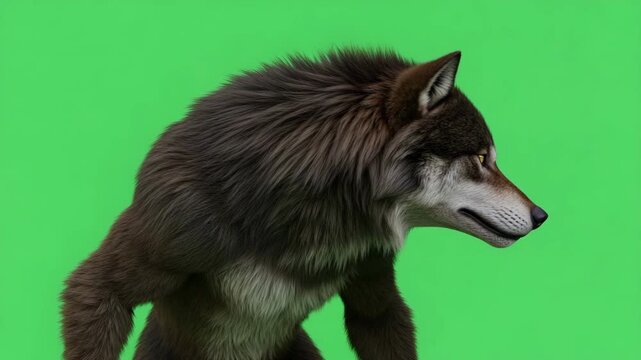Realistic Brown Wolf Head Profile on Green Screen