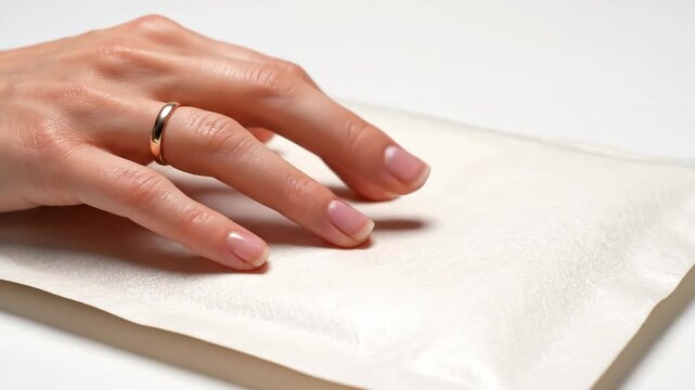 Close Up Hand Touching Biodegradable Packaging Material