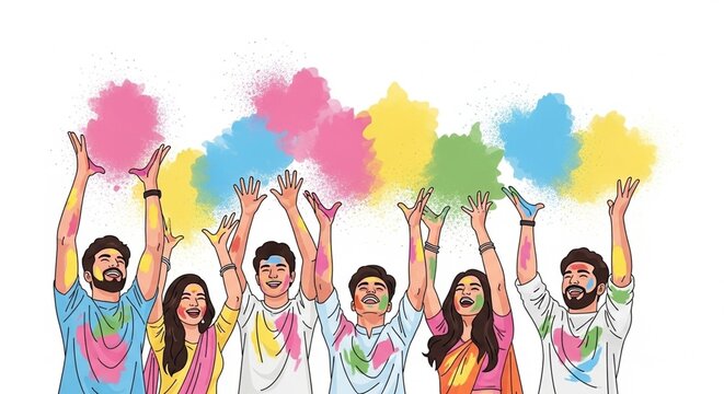 Happy holi people with colorful splashes