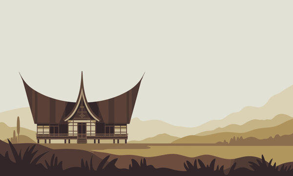Traditional Indonesian Rumah Gadang House Vector Illustration