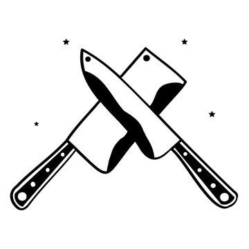 crossed cleavers emblem concept, culinary blade crest vector icon design,