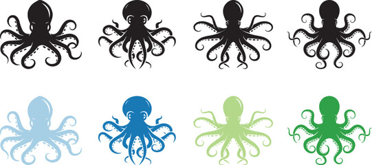 octopus animal icon, solid black, white background, minimalist, sharp edges, vector style. © Brown Fish
