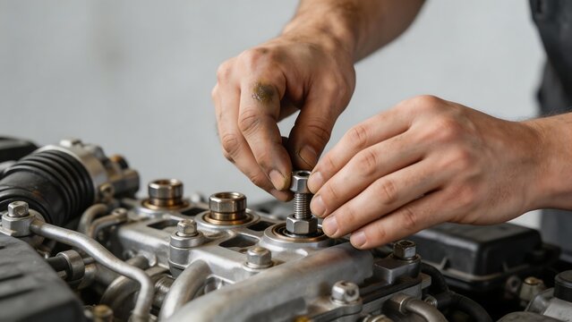 Person working on engine components