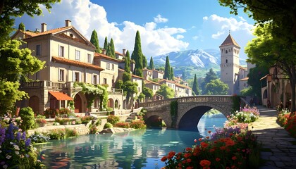 Fototapeta premium Picturesque riverside village (1)