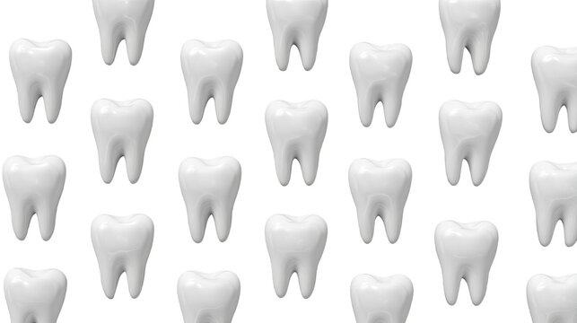 Tooth dental enamel molar white pattern seamless repeating 3D tooth illustration transparency background, clean dental care