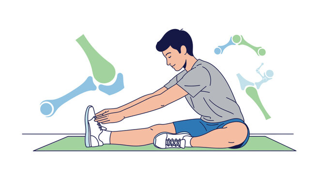 Man stretching hamstrings and quadriceps, promoting joint health and flexibility