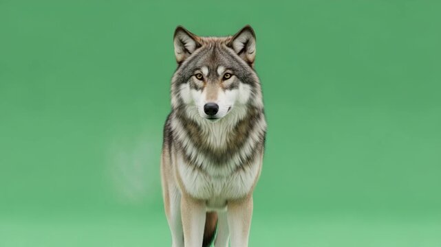 Front View Portrait of a Grey Wolf Staring