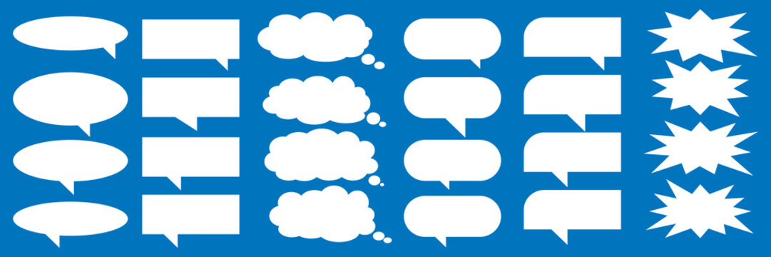 A set of chat box designs for comments on social media or comics. Vector designs of speech bubbles, text boxes, and conversation chat columns in comics.	