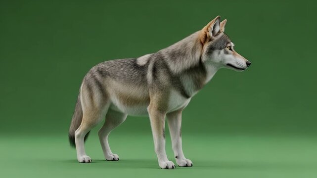 Realistic Grey Wolf Standing Alert Profile View