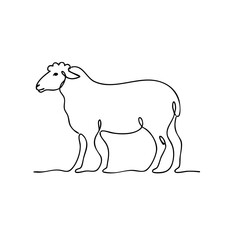 Fototapeta premium Continuous Line Art Drawing of a Sheep, Minimalist Black Outline Illustration