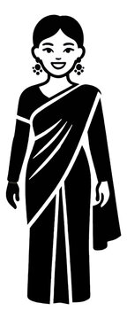 Traditional Indian Woman in Saree Outline Line Icon