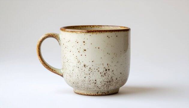 A simple ceramic mug with a speckled glaze, perfect for enjoying your favorite hot beverages in a cozy setting