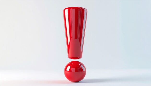 A striking red exclamation mark rendered in 3D, symbolizing importance, warning, and emphasis on a clean, light background