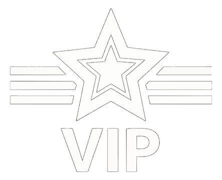White Star Badge with Stripes and VIP Text Flat Icon