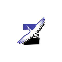 Obraz premium Elegant flying crane forming an alphabet letter Z. Minimalist bird logo for travel, logistics, or premium corporate branding identity.