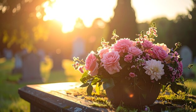 Pink flowers on grave
