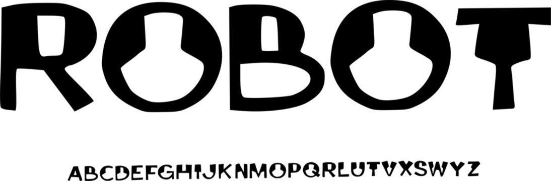 ROBOT Futuristic Tech Display Font Alphabet &ndash; Bold Geometric Decorative Typeface with Mechanical Sci-Fi Style for Tech Branding, UI Design, Posters, Gaming Graphics, and Modern Digital Typography