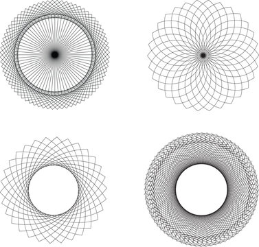 Abstract Geometric Spiral Rosette Set, Guilloche Pattern Circular Design Vector
