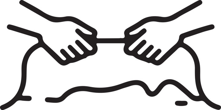 Rope pulling thin black line icon. Flat vector illustration