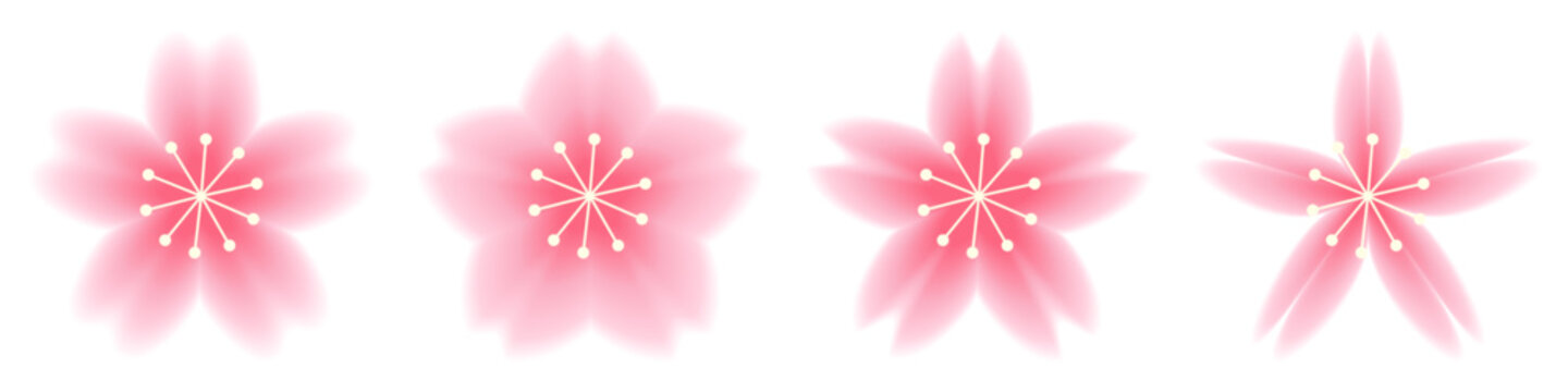 Sakura y2k icon set. Dreamy pink aura gradient floral elements. Blurry effect cherry flower shapes.