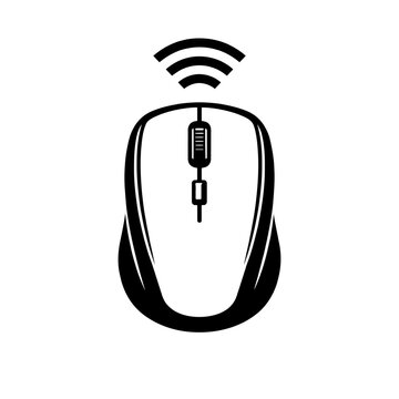 Wireless computer mouse icon, symbol for wireless connectivity and computer peripherals, technology and internet concept