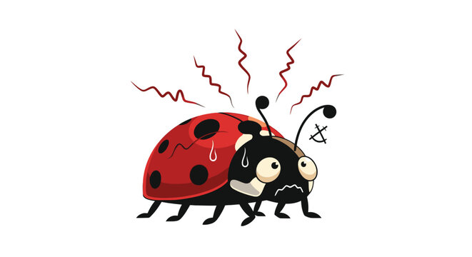 Stressed ladybug cartoon character emotion.