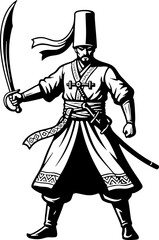 Obraz premium Ottoman Janissary Warrior with Scimitar Vintage Illustration