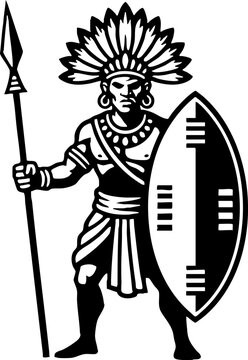 Tribal warrior with spear and shield graphic vector illustration