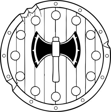 Medieval Shield with Double Headed Axe Line Art Illustration