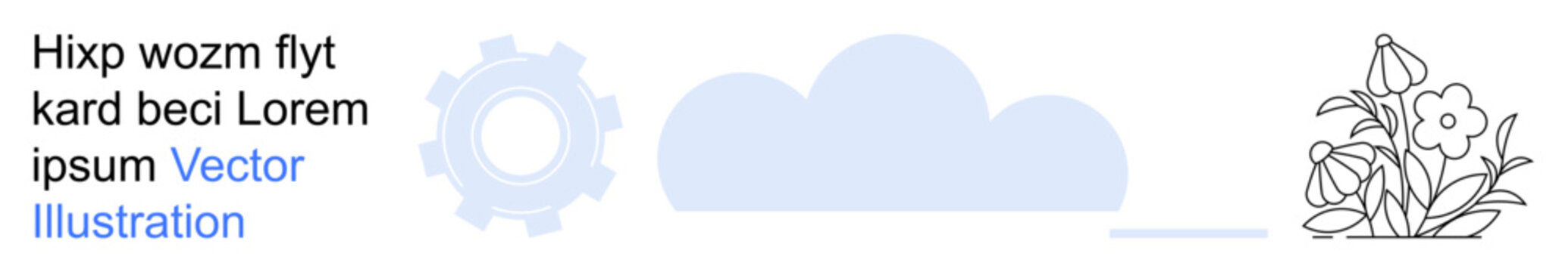 Technology, nature, ecology, digital applications, cloud computing, connectivity. A gear, cloud and flowers in a clean modern design. Technology and nature coexistence concept