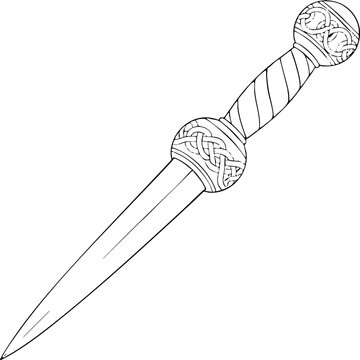 Decorative Scottish Dirk Dagger Line Art Illustration