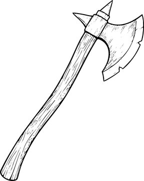 Vintage medieval battle axe sketch isolated illustration