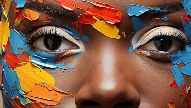 woman in colorful paint strokes 